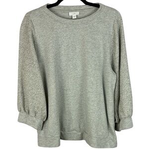 J. Jill Light Gray Cotton Blend Textured Sleeves Oversized Medium Sweatshirt